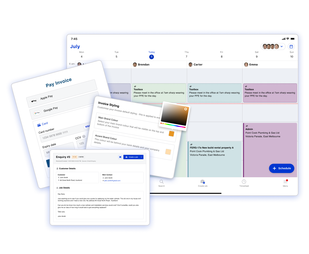 calendar, invoice examples, accept payment screen